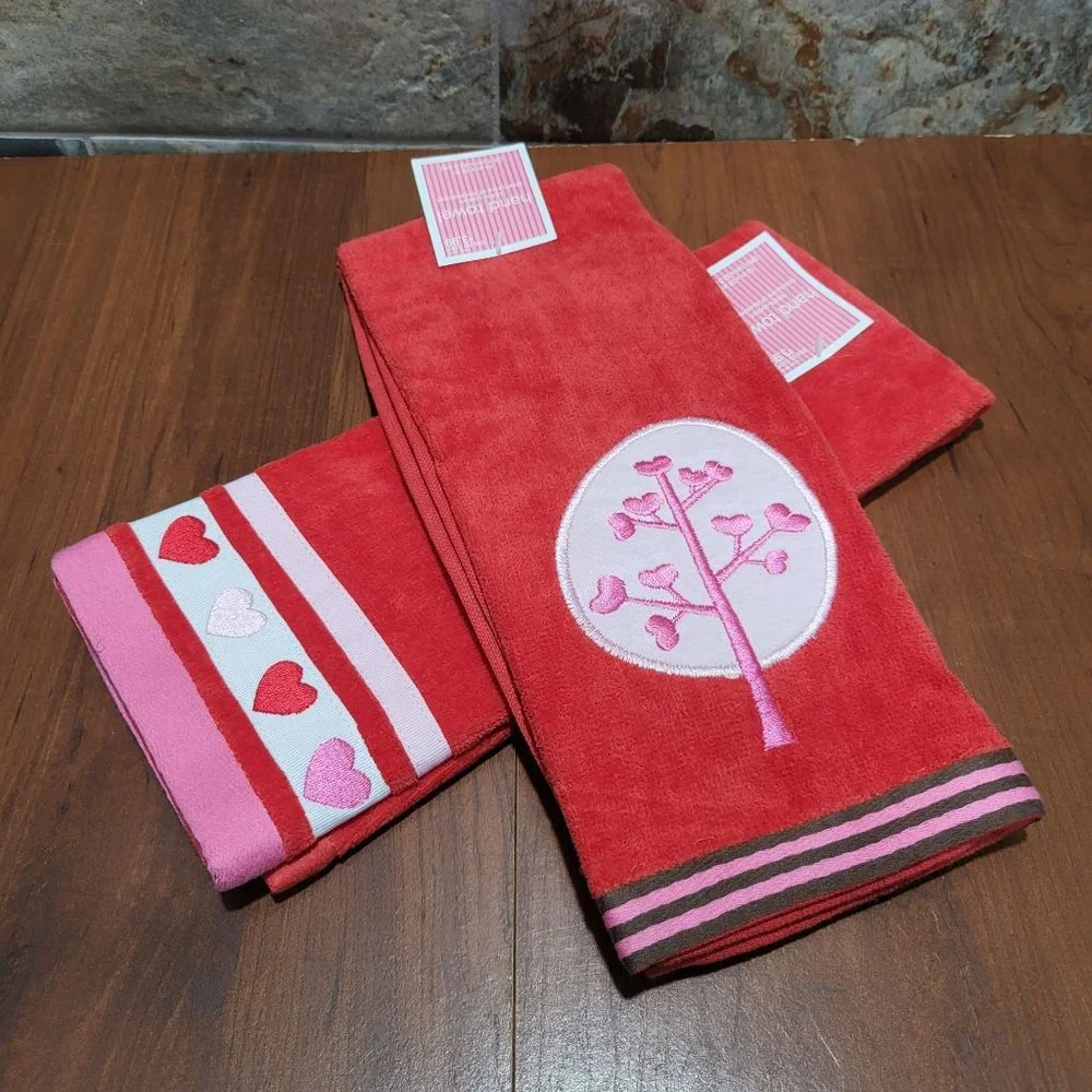 Valentines Heart Red Cotton Hand Towel Set of 2